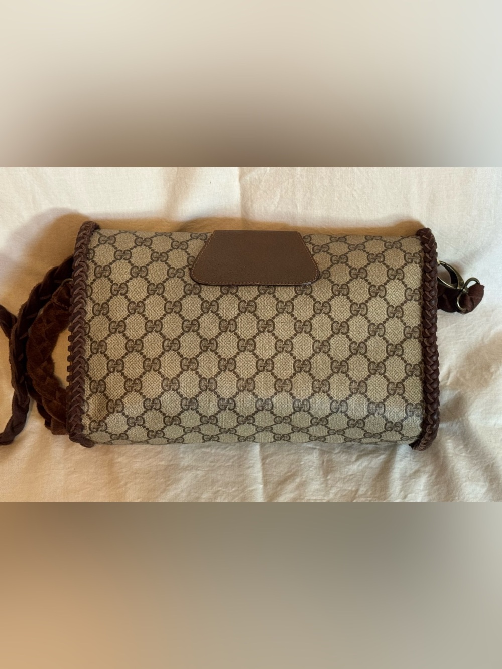 Gucci Beige GG Supreme Canvas Crossbody with Brown Braided Trim - Picture 4 of 12